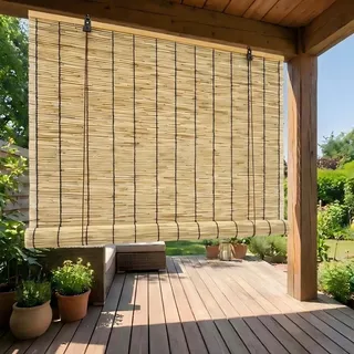 Bambusrollo Wetterfest Aussen, Schilfrohrrollo Natur Sonnenschutz Sichtschutz, Rollo Outdoor für den Balkon, Fenster Rollos für Innen, Jalousien Sichtschutz Bambus(Schwarzer Faden,160W x 180H cm)