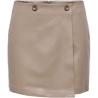 Lederimitatrock ONLY "ONLASTRIA FAUX LEATHER SHORT SKIRT OTW", Damen, Gr. L (40), walnut, Web, Obermaterial: 100% Polyester, unifarben, kurz, Röcke Lederimitatrock, mit Knopf Details, softes Lederimitat
