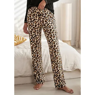 Pyjamahose BUFFALO, Damen, Gr. 40/42, N-Gr, braun (leo gemustert), Single Jersey, Obermaterial: 95% Viskose, 5% Elasthan, kontrastfarbene Details, bequem lang, Hosen Pyjamahose, mit modischen Paspeldetails