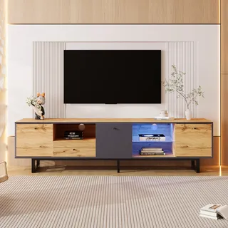 Merax TV-Lowboard mit Schublade und Türen im Industrial Design, TV-Schrank mit LED und Einlegebden, Fernsehtisch in Altholzoptik, Lowboard 190x40x50cm - Naturbelassen