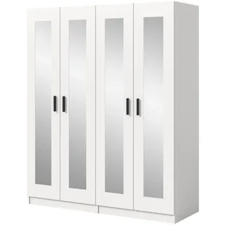 Inn.Furn Kleiderschrank in weiß 160 x 194 cm skandinavisch, Drehtürenschrank 4-türig mit Spiegel , Weiß , Holzwerkstoff , Nachbildung , 160x194x56 cm , Schlafzimmer, Kleiderschränke
