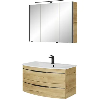 Saphir Badmöbel-Set »Serie 7045 2-teilig Mineralmarmor-Waschtisch mit LED-Spiegelschrank« Set, 2 Stk. tlg., braun