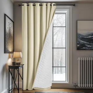 Deconovo Vorhang Verdunklungsvorhang Gardine mit Ösen Winter Wärmehaltung Dicke Vorhänge Vorhang Thermo Vorhänge gegen Kälte Raumtrenner Türvorhang Kälteschutz, 260x200(HöhexBreite), Beige, 1 Stück