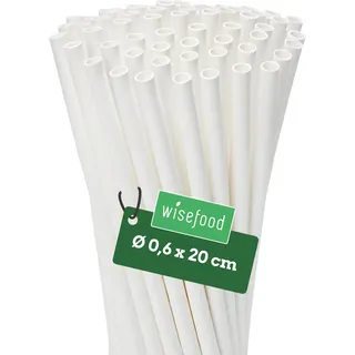 Wisefood® Strohhalme Papier [20 cm Ø 6] Party Deko [Weiß] alternative Strohhalme Plastik-frei für Geburtstag Hochzeit DIY [100 Stk.] für Cocktail Getränke Cola Energy Drink Wasser Limo BIO