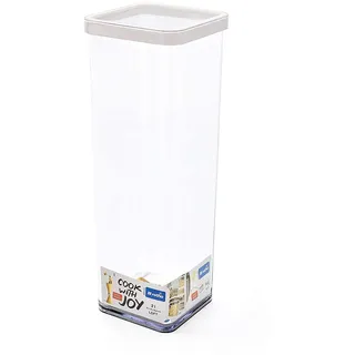 Rotho Loft quadratische Vorratsdose 2l mit Deckel und Dichtung, Kunststoff (SAN) BPA-frei, transparent/weiss, 2l (10.0 x 10.0 x 28.5 cm)