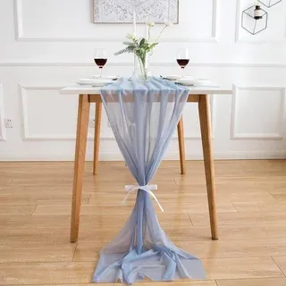 Elegante Muslin-Blauw-Tischdach, 70 x 300 cm, Waschbar - Blau