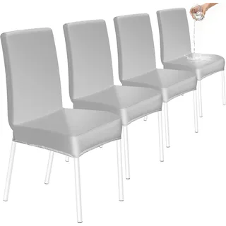 HOZKUY Kratzfeste Stuhlhussen 4er Set, Elastische Wasserfeste Stuhlbezüge Abnehmbar Waschbar, Universal Hussen Schutz für Hochlehner, Schwingstuhl, Küche, Restaurant, Bankett, Hochzeit, Hotel, Grau