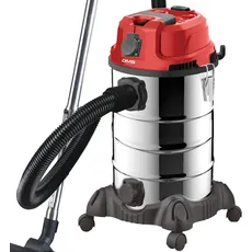 DMS Industriestaubsauger mit 2300 Watt | Nasssauger | Trockensauger | Edelstahl | Blasfunktion | Filterreinigungssystem | beutellos | 30 Liter Fassungsvermögen | Rot