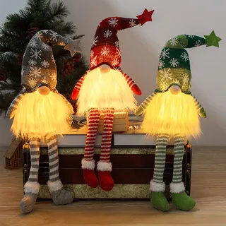 3 Stück ​weihnachtswichtel Weihnachtsdekoration mit LED, Weihnachtszwerge Plüsch-Dekorationen, Weihnachtsdeko Innen Wichtel,Handmade Plüschfiguren, Weihnachten Deko (Lange Beine: 51cmx14cmx13cm)