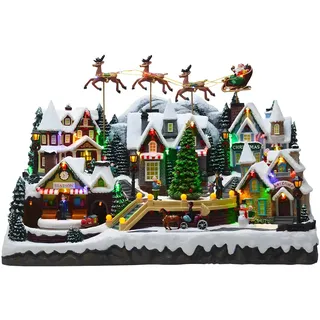 Wintem Weihnachtsdorf mit LED-Beleuchtung und Musik 37 x 55 x 33 cm – Weihnachtsdekoration in Bewegung, ideal für die Dekoration Ihres Hauses – Hergestellt aus langlebigen Materialien und handbemalt