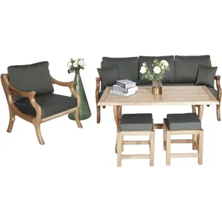 Sofagarnitur 3+1 Sitzer Gartenmöbel Esstisch Holzhocker Polsterhocker - Grau