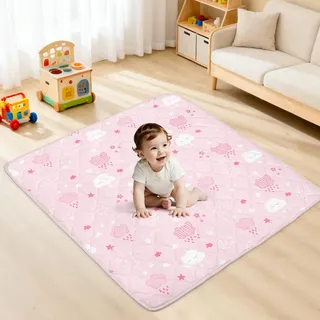 Krabbelmatt Baby 127x127cm,Faltbar Spielmatte Baby,Weiche Dicke Krabbeldecke maschinenwaschbare für Laufgitter,Rutschfester Spieldecke für mädchen jungen kinder zum Krabbeln,Rosa Wolken