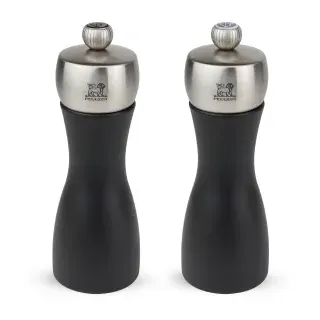 Peugeot FIDJI Duo Pfeffer- und Salzmühlen-Set, matt schwarz, Robustes Mühlenset mit besonders effizientem Mahlwerk für Salz und Pfeffer, Größe: 15 cm