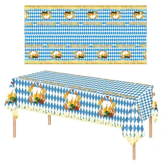 Oktoberfest Tischdecke Deko, 137 x 274cm Blau Weiß Bayerisch Tischdeko, Waschbar Bayrische Oktoberfest Tischband, für Oktoberfest Drinnen und Draußen Party Zubehör