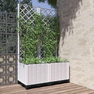Myheimly Pflanzkübel mit Rankgitter Blumenkübel Pflanzkasten Blumentopf Blumenkasten Rankhilfe Spalier Gartenspalier,PP Pflanzkübel Weiß,80 x 40 x 136 cm