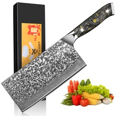 kyushublade Hackmesser Damast Küchenmesser 7 Zoll, Profi Chinesisches Kochmesser, Hack Messer 67 Schichten Damaststahl Stahlmesser-Ultra Scharfe Messer Einzigartiges Griff für Küche & Restaurant