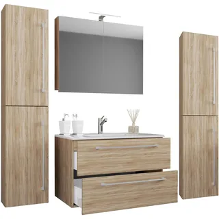 Waschtisch VCM "5-tlg. Waschplatz Waschtisch Badinos Schublade SC", braun (sonoma, eiche), B:130cm T:46cm, Waschtische, Waschtisch