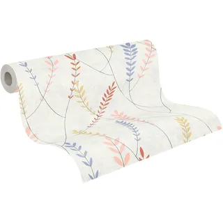 A.S. Création Blätterranken-Vliestapete – Grau, Blau, Rosa – 10,05 x 0,53 m