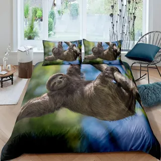 Bettwäsche Set Kinder 135x200 cm Tiermuster Faultier Mikrofaser Mehrfarbig