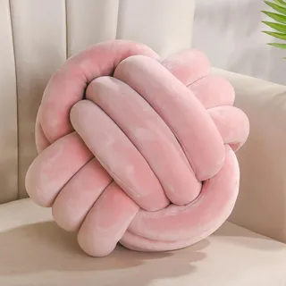 Yhoelata Knotenkissen, Dekokissen Rosa, Zierkissen Aesthetic Sofakissen aus Samt, Bett Deko Kissen Runden für Kind Schlafzimmer, Geschenk 28 cm