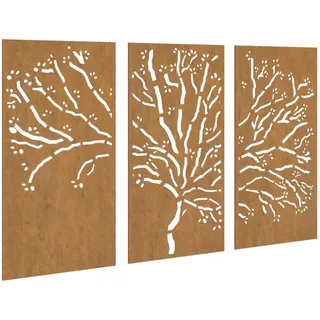 vidaXL 3-tlg. Garten-Wanddeko 105x55 cm Cortenstahl Baum-Design - Braun