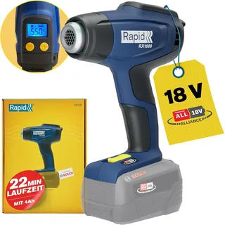 Rapid RX1000 Akku-Heißluftpistole 18V – Kabelloses Heißluftgebläse mit LCD-Display und Temperaturregelung bis 550°C – Ohne Akku und Ladegerät – Kompatibel mit POWER FOR ALL