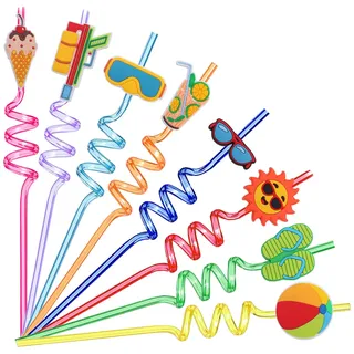 CharmBurst 8 Stück Wiederverwendbare Lockige Trinkhalme, Bunt, Geeignet für Kinder, Sommer, Hawaii, Poolparty, Geburtstag, Partydekorationen, Ausgefallene Trinkhalme