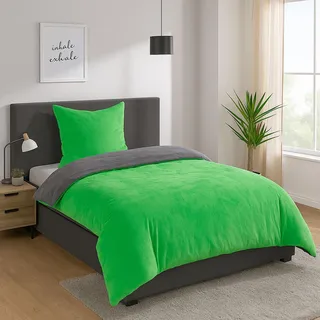 Heimtexland Teddy Flanell Wende Bettwäsche Set I Winter Bettbezug I kuschelig weich und warm I Kopfkissen 80x80 I Bettdecke 155x220 I Cashmere Touch Geschenkidee Weihnachten Typ751 Grün - Grün