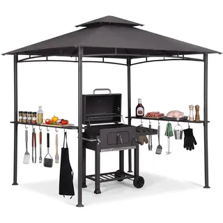 Sekey grillpavillon Winterfest wetterfest mit Doppeldach, Seitenregalen, Haken & Flaschenöffner, sekundenschnell aufbaubar UV-Schutz 50+, grillüberdachung Outdoor für Garten BBQ Camping, Anthrazit