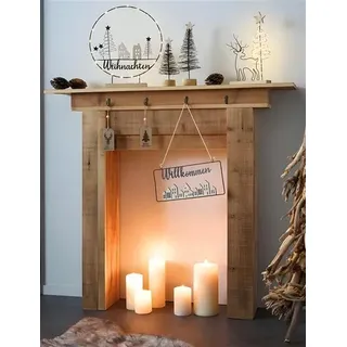 Dekoleidenschaft Kaminkonsole Rustikal aus recyceltem Holz 100 x 22 x 89 cm Beige
