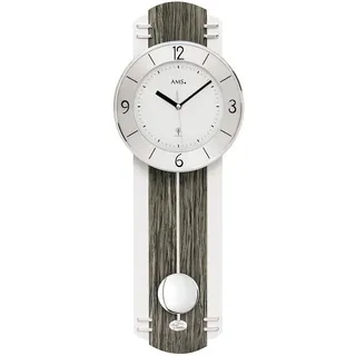 AMS 5294 Wanduhr Funk Funkwanduhr mit Pendel schwarz graue Holz Optik Pendeluhr - Weiß