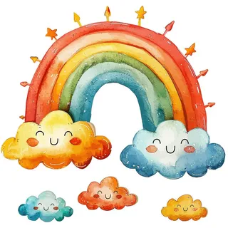 Wallfluent Wandaufkleber 100x119cm - Bunter Regenbogen , Multicolor , Kunststoff , Rechteckig , 100x119x0.1 cm , Tapeten & Wandverkleidungen, Wandtattoos & Sticker, Wandtattoos