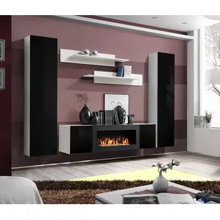 Wohnwand TV-Ständer mit Kamin Wohnzimmer Designer Wandregale Wandschrank  Holz - Weiß