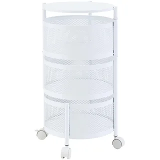 [en.casa] Rollwagen Steigen Servierwagen mit 3 Ebenen 59,5xØ33cm Weiß - Weiß