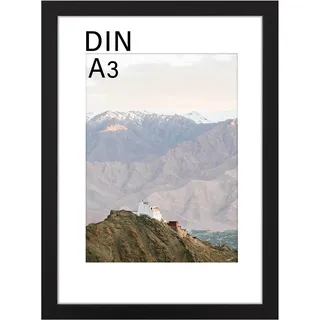 RUN HELIX Bilderrahmen A3 Schwarz – A3 Bilderrahmen für 29,7x42 cm, mit bruchsicherem Acrylglas und Passepartout - Leichtgewicht für Poster, Bilder, Diplome - Wand Dekoration