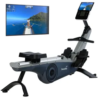 Skandika Rudergerät für Zuhause Freki, 24 Widerstandsstufen,19 Trainingsprogramme, 12kg Schwungmasse, Magnetwiderstand, Studio-Qualität, LCD-Display, Kinomap, aufstellbar, wartungsarm Bis 135kg