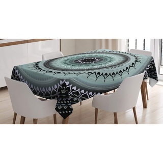 ABAKUHAUS Mandala Tischdecke, Vintage Mandala Kreise, Druck mit Klaren Farben ohne Verblassen Waschbar für innen oder Außen Bereich, 140 x 170 cm, Schwarz Blau