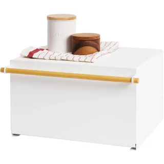 YAMAZAKI 4376 Zuhause Brotkasten, Minimalistisches Design, 43 x 36,5 x 24 cm (LxBxH), Stahl/Holz, 10 kilograms, weiß