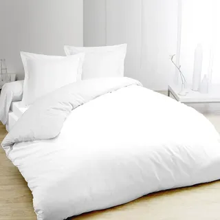 Vision - Bettwäsche, Uni, Weiß, Set aus Bettbezug 260 cm, mit 2 Kissenbezügen, für King-Size-Bett und Doppelbett – 100% Baumwolle