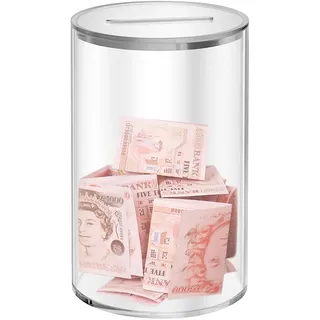 Klare Acryl Spardose zum öffnen 8× 8× 13cm Transparent Spardose Sparschwein für Erwachsene Kinder