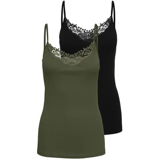 Spitzentop ONLY "ONLKIRA – Doppelpack mit Spitzendetail für feminine Looks", Damen, Gr. XS (34), schwarz pack:kalamata,, Jersey, Obermaterial: 100% Baumwolle, unifarben, figurbetont normal, V-Ausschnitt, Tops Spitzentop, figurbetont, modisch, Jersey, Baumwolle, V-Ausschnitt