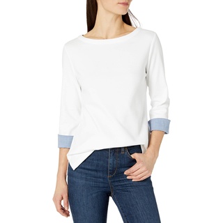 Nautica Damen Boatneck 3/4 Sleeve 100% Cotton Shirt Hemd, Bright White, Mittel