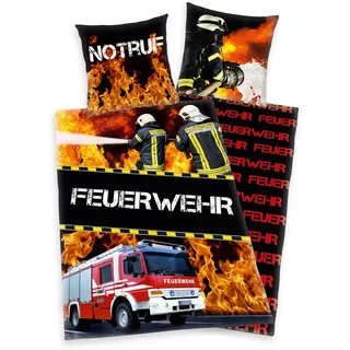 Herding Wendebettwäsche »Feuerwehr, Baumwoll-Renforcé«, schwarz