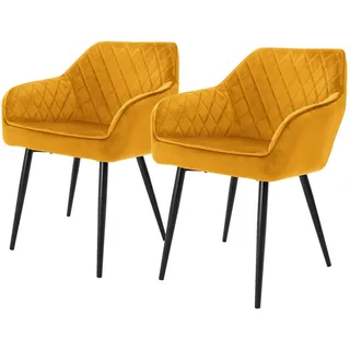 Ml-Design Esszimmerstuhl Samt Gelb 2er Set , Textil , 60x80x63 cm , Esszimmer, Stühle, Armlehnstühle