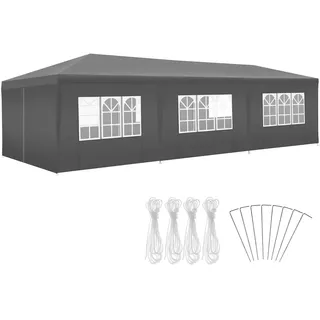Tectake Pavillon Miramas 9 x 3 m inkl. Seitenteile Grau/Weiß