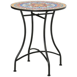 Mosaiktisch Rund Ø60 cm Bistrotisch Garten Gartentisch Balkontisch Keramik Metall Blau-Rot-Weiß - Rot