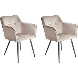 Beliani Esszimmerstuhl Samtstoff taupe beige 2er Set