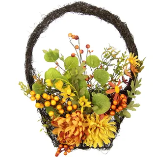 Flair Flower Herbstkranz aus Rattan für die Haustür mit Chrysanthemen Beeren Herbstlaub Dekorationen für Herbst Türkranz Türdeko Herbstdeko für Halloween Erntedankfest Ernte Zuhause Außen und Innenbereich