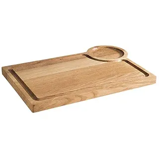 APS, Servierbrett „Oak“, Holzbrett, Brett aus geöltem Eichenholz, Saftrinne, Ø 9,5 cm runde Aussparung, 25 x 37 cm, Höhe 2cm
