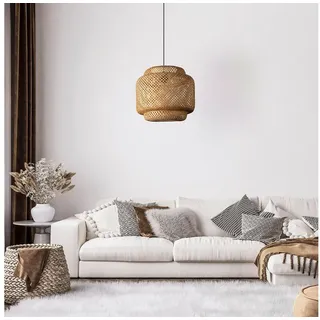 Paco Home Pendelleuchte »KORVI« E27 Korblampen Pendelleuchte Holz Boho Wohnzimmer Esszimmerlampe, braun